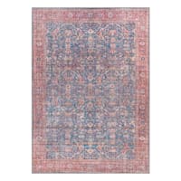 (B860) Honeybloom Colin Red & Blue Floral Medallion Washable Area Rug, 5x7