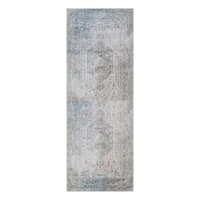 (D590) Lillian Blue Multi Medallion Washable Runner, 2x7