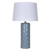 Providence Blue Ceramic Quatrefoil Textured Medium Table Lamp with Shade, 26"