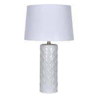 Providence White Ceramic Chevron Textured Medium Table Lamp with Shade, 26"