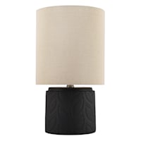 Found & Fable Black Ceramic Groove Small Table Lamp with Shade, 16"