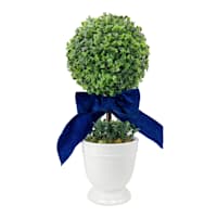 Providence Single Ball Boxwood Topiary in White Ceramic Pot, 16"