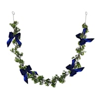 Providence Boxwood Garland with Blue Ribbon, 6'