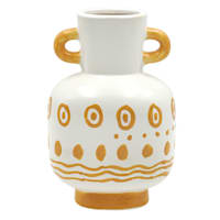 Yellow & White Ceramic Vase with Handles, 9"