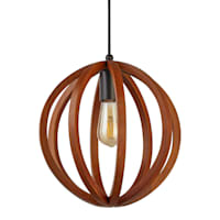 Brown Wood Sphere Hardwire Pendant Light, 12"