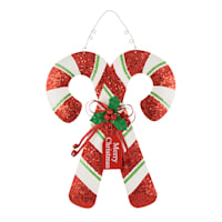 Classic Christmas Glittered Metal Candy Cane Wall Decor, 19"