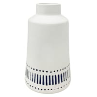Honeybloom White with Blue Design Ceramic Vase, 8"