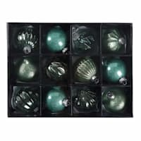 12-Count Decorated Green Glass Ornaments