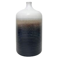 Brown & White Ribbed Jug Vase, 12"