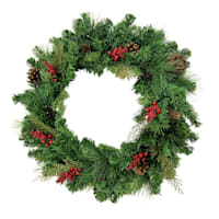 Pre-Lit Mixed Pine & Berry Wreath, 30"