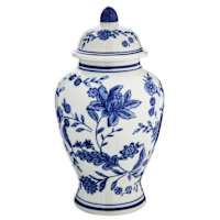 Blue & White Floral Porcelain Jar, 11"