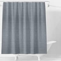 Honeybloom Blue Plaid Linen Shower Curtain, 70x72
