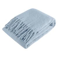 Honeybloom Blue Faux Mohair Throw Blanket with Fringe, 50x60