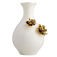 Providence Gold Flower Narrow Mouth Ceramic Vase, 10"