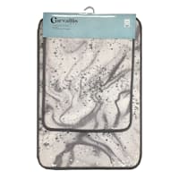 2-Piece Grey Marbled Print Bath Rug Set, 17x24/20x32