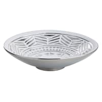 Found & Fable White & Silver Tribal Ceramic Bowl, 13x4