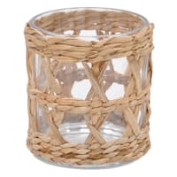 Ty Pennington Clear Glass Candle Holder in Wicker Sleeve, 3x4