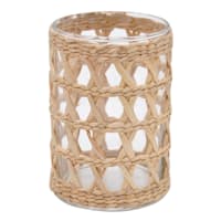 Ty Pennington Clear Glass Candle Holder in Wicker Sleeve, 4x6
