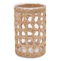 Ty Pennington Clear Glass Candle Holder in Wicker Sleeve, 5x8