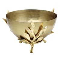 Gold Metal Bowl with Leaf Stand, 7"