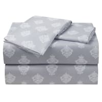 4-Piece Grey Damask Print Microfiber Essential Sheet Set, Full
