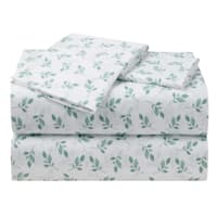 4-Piece White Eucalyptus Print Microfiber Essential Sheet Set, Queen
