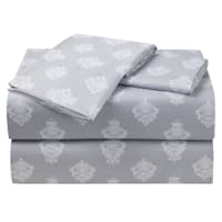 3-Piece Grey Damask Print Microfiber Essential Sheet Set, Twin