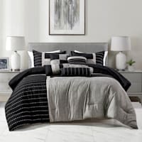 7-Piece Finley Black & Grey Striped Comforter Set, Queen