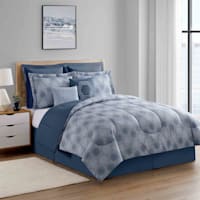 8-Piece Blue Hexagon Striped Essential Comforter Set, King