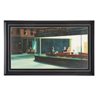 Glass Framed Nighthawks Print Wall Art, 37x22