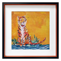 Glass Framed Tiger Print Wall Art, 17"