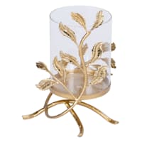Providence Gold Metal Leaves & Glass Candle Holder, 10"