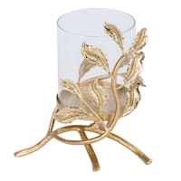 Providence Gold Metal Leaves & Glass Candle Holder, 8"