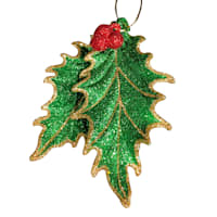 Classic Christmas Green Glittered Holly Leaf Ornament, 4.2"