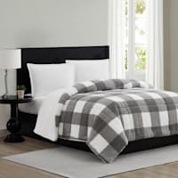 Grey Buffalo Plaid Sherpa Comforter, Queen