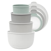 4-Piece Round Storage Bowl Containers, Light Grey