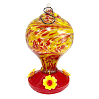 Red & Yellow Swirl Glass Hummingbird Bird Feeder, 9"