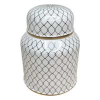 Providence Charlotte White & Gold Checkered Ceramic Jar, 5.5"