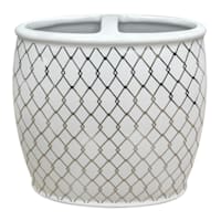 Providence Charlotte White & Gold Checkered Toothbrush Holder, 4.5"