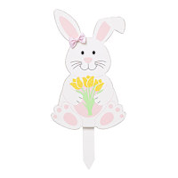 Homespun Easter Wooden Pink Bunny with Tulip Yard Stake, 14"