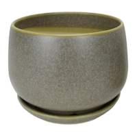 Indoor Grey Round Ceramic Pot with Saucer, Small