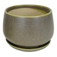 Indoor Grey Round Ceramic Pot with Saucer, Small
