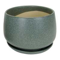 Indoor Sage Round Ceramic Pot with Saucer, Small