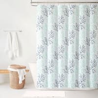 13-Piece Navy & Green Coral Reef Shower Curtain Set, 72"