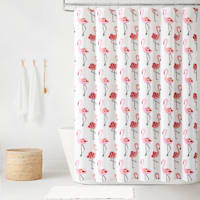 13-Piece Flamingos Pink Shower Curtain Set, 72"