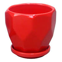 Indoor Hexa Red Ceramic Pot, Extra Small