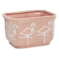 Providence Indoor Pink Flamingo Ceramic Square Planter, 4.8"