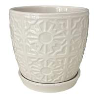 Providence Indoor White Tile Print Planter with Saucer, 4.5"