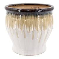 White Drip Glaze Ceramic Outdoor Planter, Medium