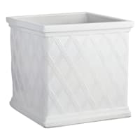 Providence White Lattice Ceramic Square Outdoor Planter, Large